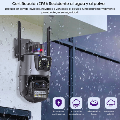 CAMARA WIFI PARA EXTERIOR DOBLE LENTE ZOOM OPTICO CON ALARMA Y SIRENA