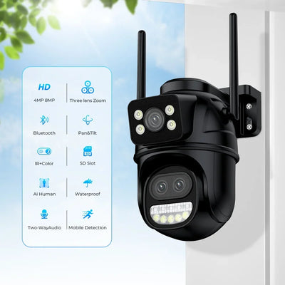 CAMARA WIFI PARA EXTERIOR DOBLE LENTE ZOOM OPTICO Y ALARMA 5K ICSEE