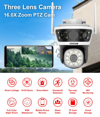 CAMARA WIFI PARA EXTERIOR TRIPLE LENTE CON ALARMA