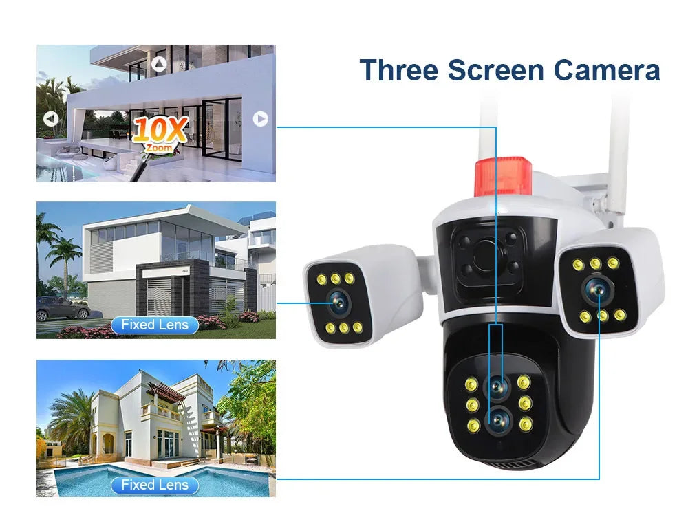 CAMARA WIFI PARA EXTERIOR TRIPLE LENTE CON ZOOM OPTICO CON ALARMA 5K