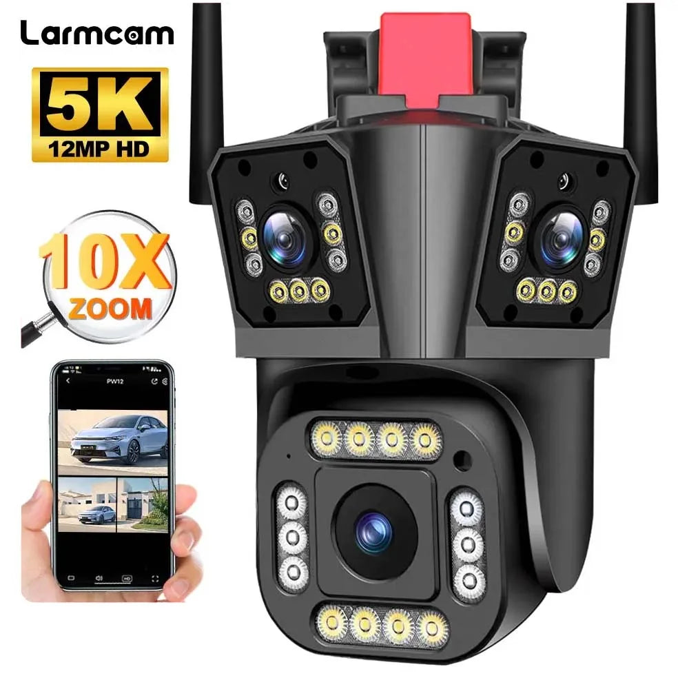 CAMARA WIFI PARA EXTERIOR TRIPLE LENTE 12 MP CON ALARMA Y SIRENA